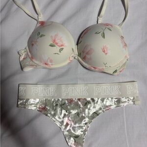 PINK Victoria's Secret Cream and Pink Floral Bra
